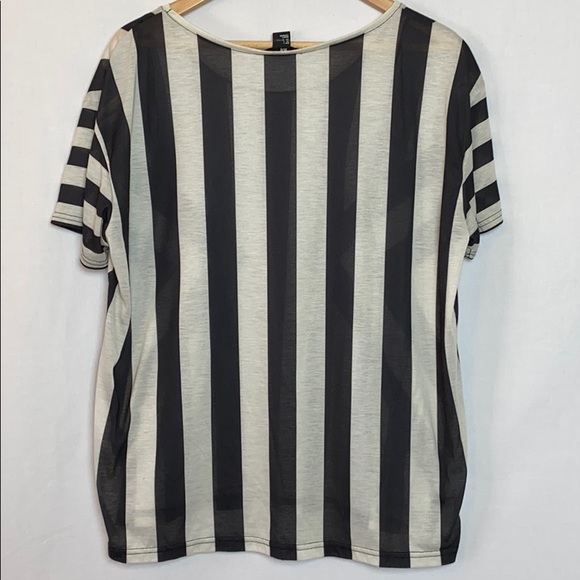 H&M | Sheer Geometric Striped Cream Black Top - Picture 5 of 8